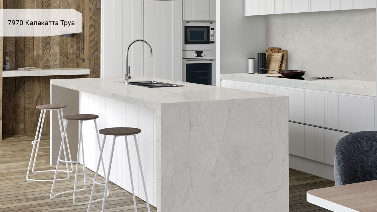 Кварцевый камень Avant Quartz 7970 Calacatta Troyes. Фото 3